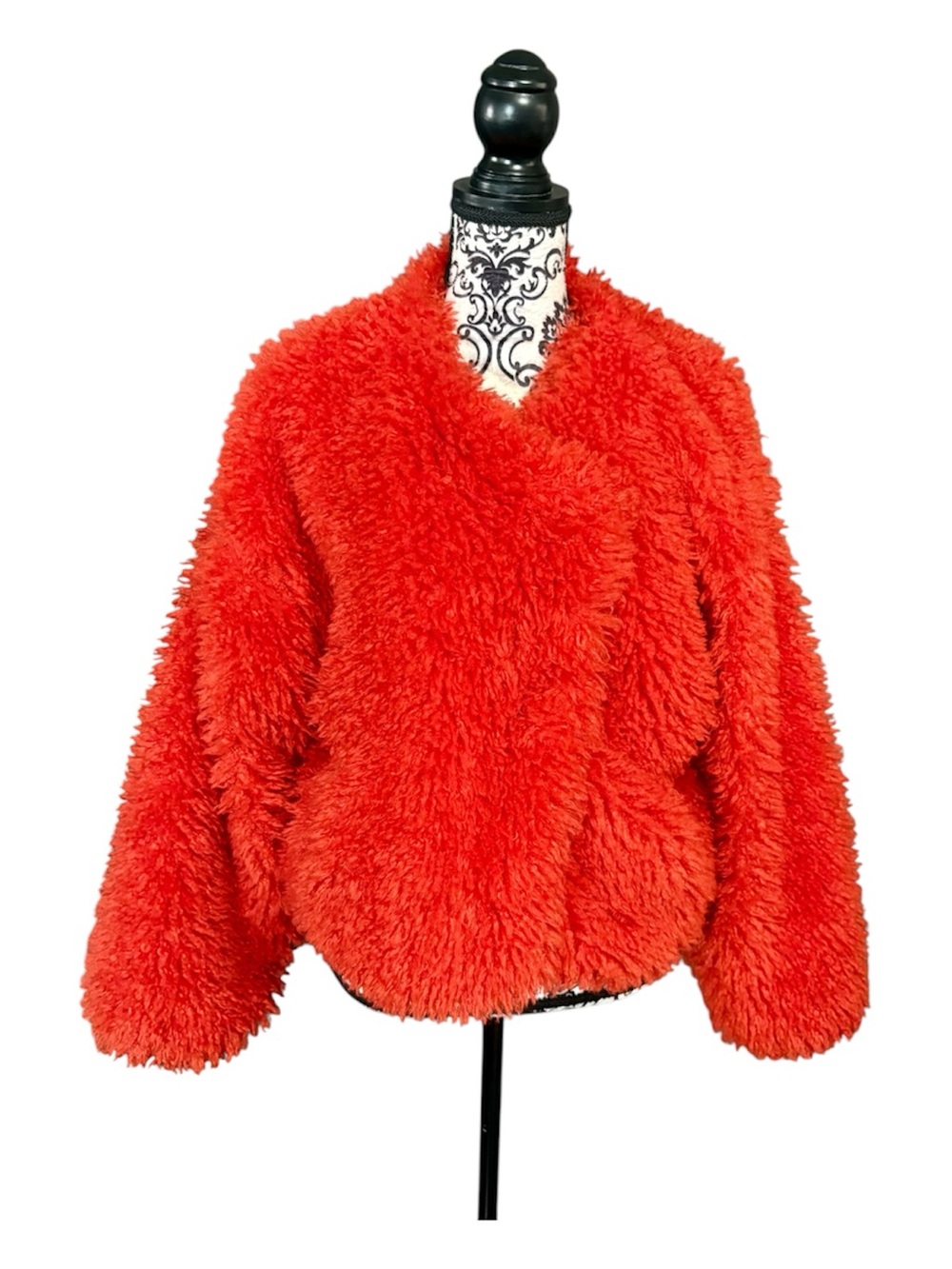 FREE PEOPLE Lena Red Plush Teddy Faux Fur Cropped Jacket